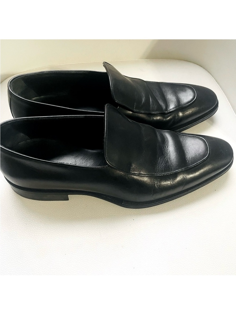 Giorgio Armani Black Leather Slip-On Loafers Sz 44